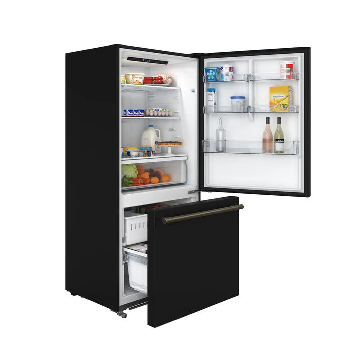 FORNO Espresso Milano 31" 17.2 cu. ft. Refrigerator and Bottom Freezer in Black with Silver Handles, FFFFD1785-31BLK