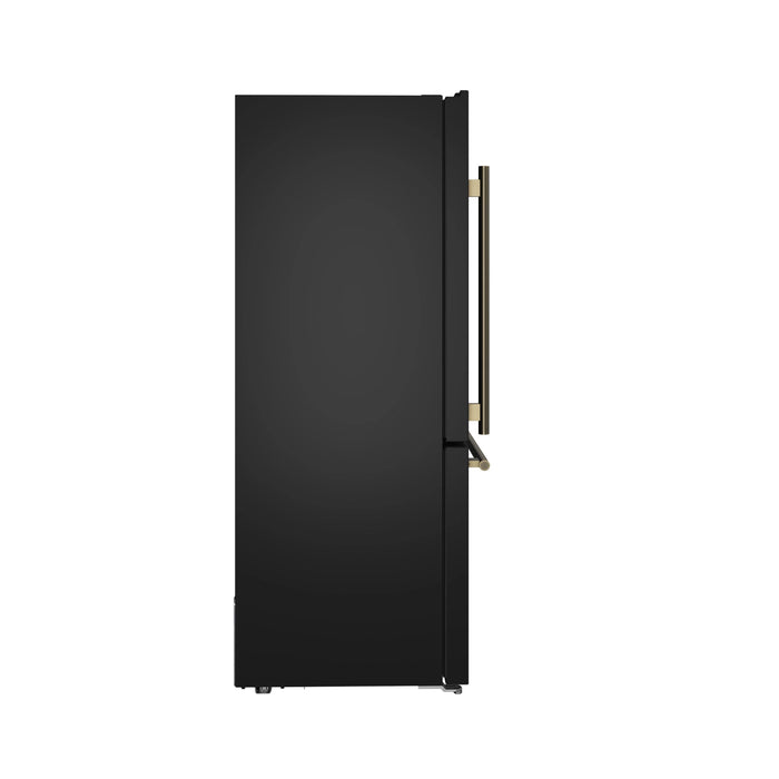 FORNO Espresso Milano 31" 17.2 cu. ft. Refrigerator and Bottom Freezer in Black with Antique Brass Handles, FFFFD1785-31BLK