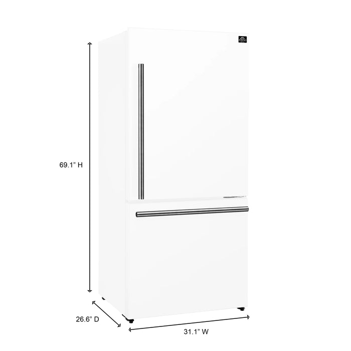 FORNO Espresso Milano 31" 17.2 cu. ft. Refrigerator and Bottom Freezer in White with Silver Handles, FFFFD1785-31WHT