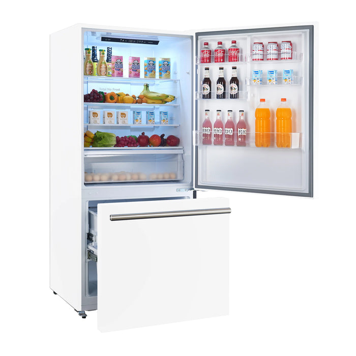 FORNO Espresso Milano 62" 34.4 cu. ft. Side-By-Side Refrigerator with Ice Maker in White with Silver Handles, AP-2-1786-WHT