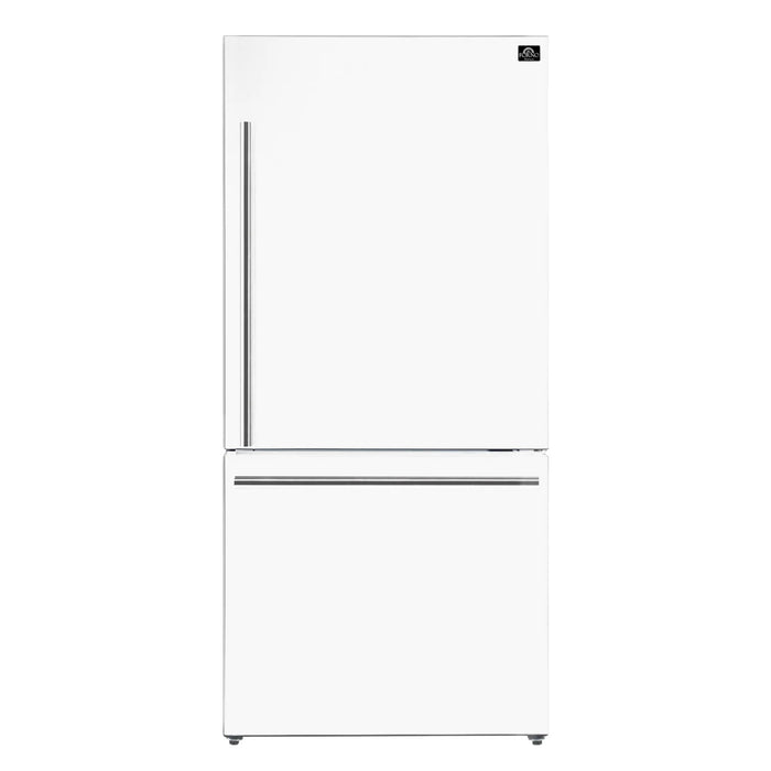 FORNO Espresso Milano 31" 17.2 cu. ft. Refrigerator and Bottom Freezer in White with Silver Handles, FFFFD1785-31WHT
