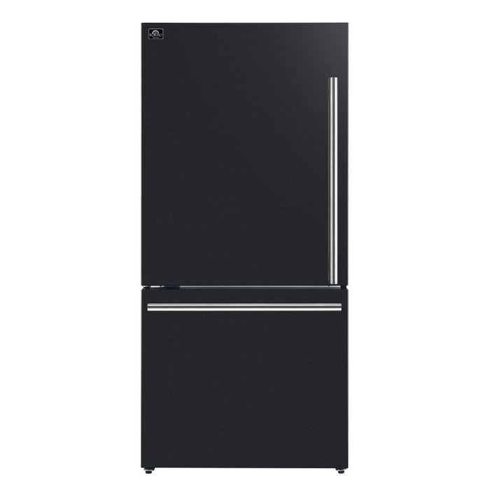 FORNO Espresso Milano 62" 34.4 cu. ft. Side-By-Side Refrigerator with Ice Maker in Black with Silver Handles, AP-2-1786-BLK
