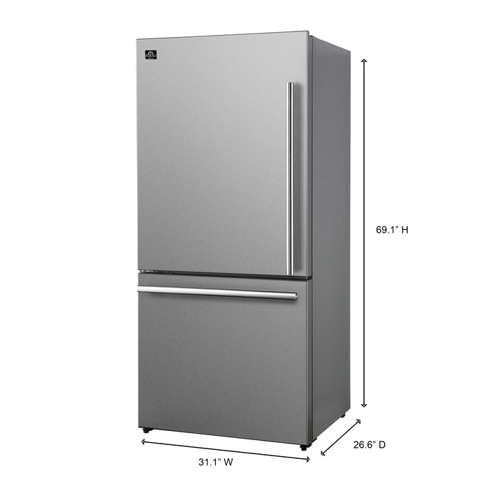 FORNO Espresso Milano 31" 17.2 cu. ft. Refrigerator and Bottom Freezer with Ice Maker in Stainless Steel and Silver Handles, FFFFD1786-31S