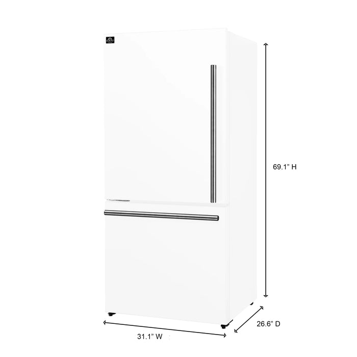 FORNO Espresso Milano 31" 17.2 cu. ft. Refrigerator and Bottom Freezer with Ice Maker in White and Silver Handles, FFFFD1786-31WHT