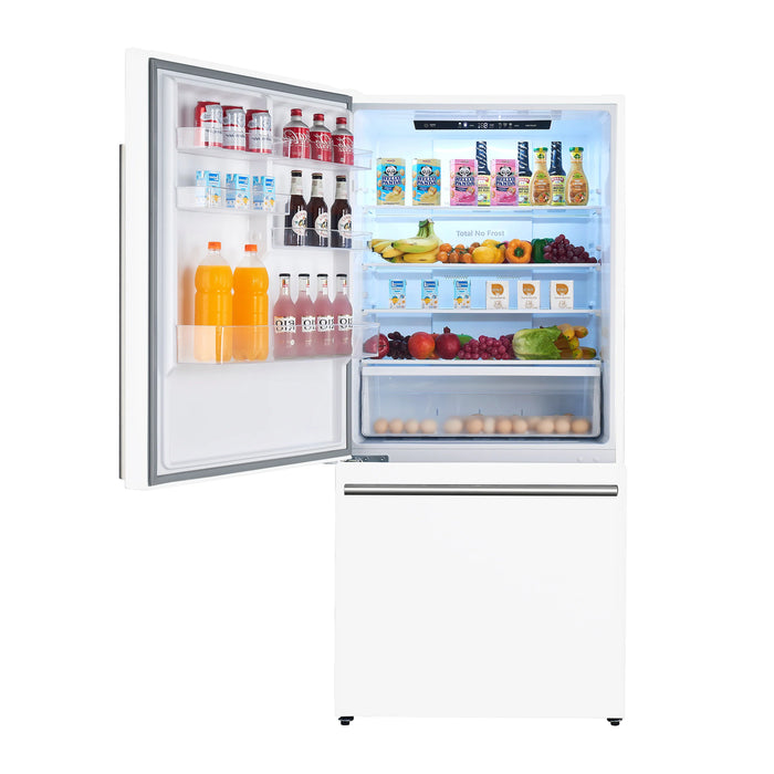 FORNO Espresso Milano 31" 17.2 cu. ft. Refrigerator and Bottom Freezer with Ice Maker in White and Silver Handles, FFFFD1786-31WHT