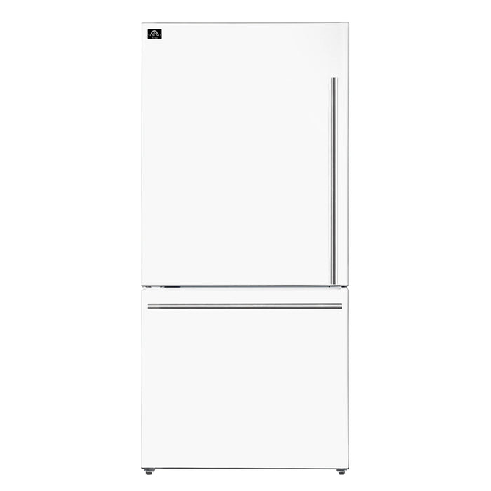 FORNO Espresso Milano 31" 17.2 cu. ft. Refrigerator and Bottom Freezer with Ice Maker in White and Silver Handles, FFFFD1786-31WHT