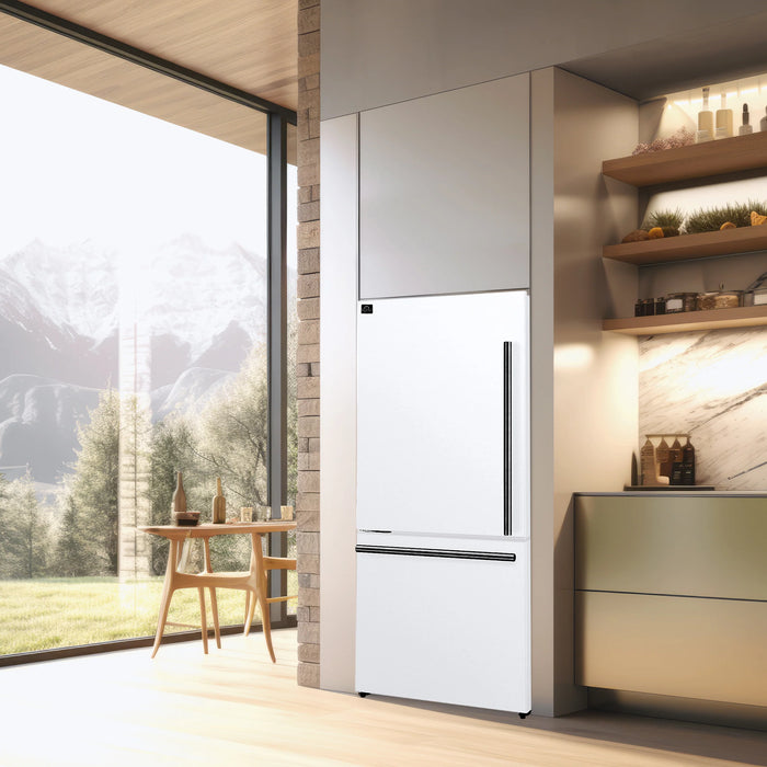 FORNO Espresso Milano 31" 17.2 cu. ft. Refrigerator and Bottom Freezer with Ice Maker in White and Silver Handles, FFFFD1786-31WHT