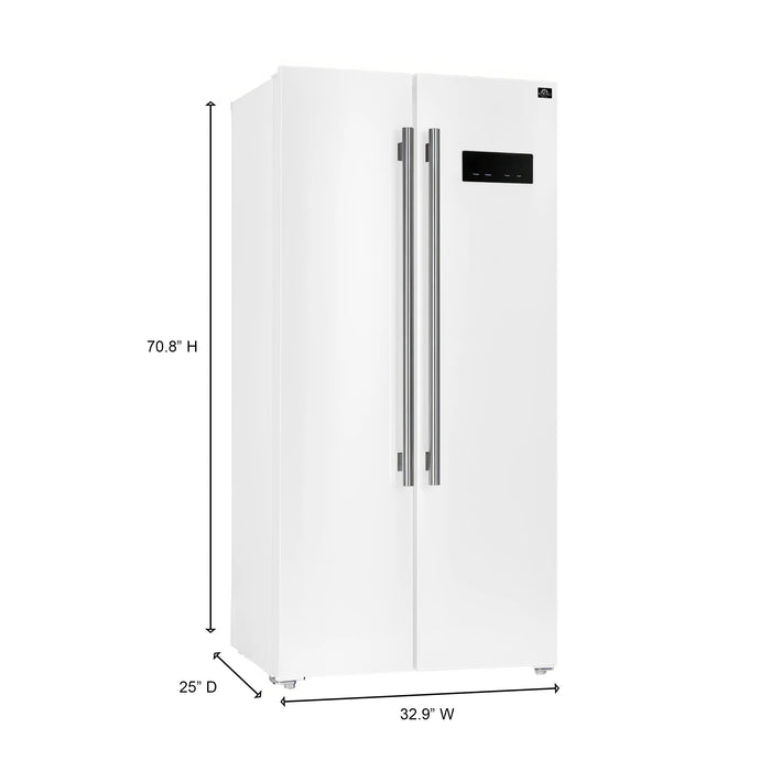FORNO Espresso Salerno 33" 15.6 cu. ft. Refrigerator in White with Antique Brass Handles, FFRBI1805-33WHT