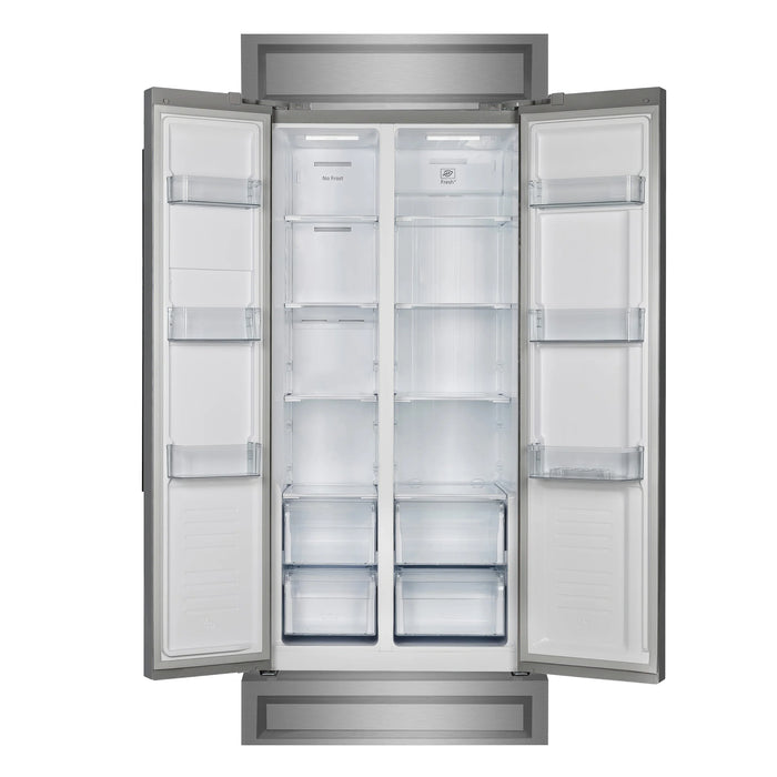 FORNO Salerno 37" 15.6 cu. ft. Side-by-Side Built-In Refrigerator in Stainless Steel and Modern Trim Kit, FFRBI1805-37MG