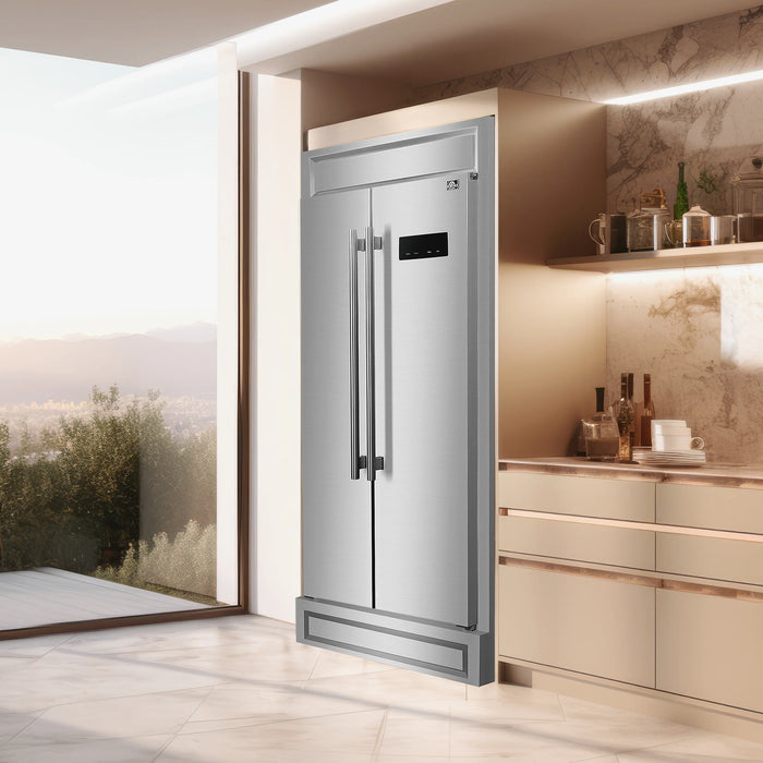 FORNO Salerno 37" 15.6 cu. ft. Side-by-Side Built-In Refrigerator in Stainless Steel and Modern Trim Kit, FFRBI1805-37MG