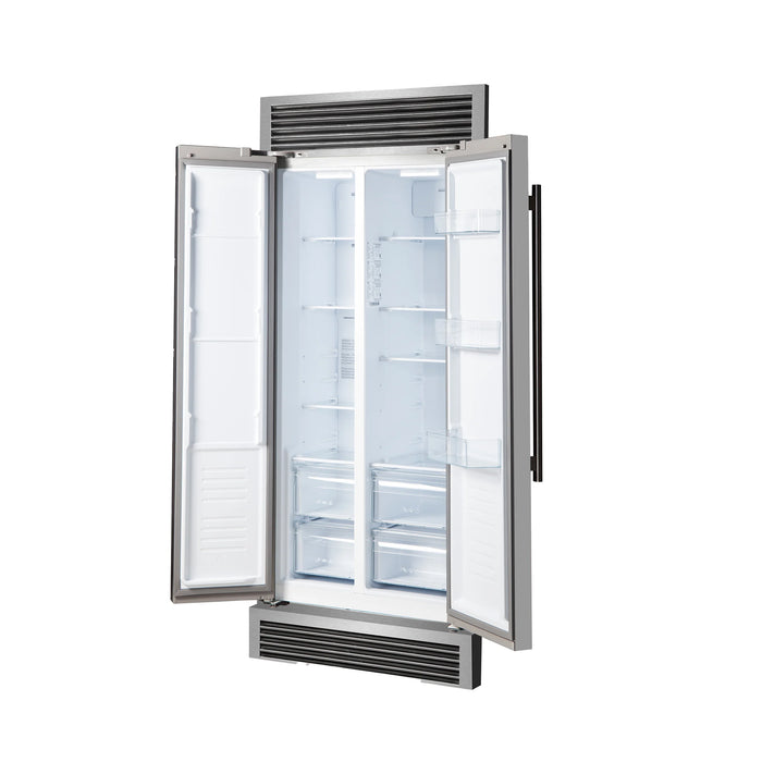 FORNO Salerno 37" 15.6 cu. ft. Side-by-Side Built-In Refrigerator in Stainless Steel and Grill Trim Kit, FFRBI1805-37SG