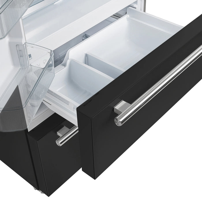 Forno Espresso Package - 30" Induction Range, Range Hood, 36" Refrigerator with Ice Maker and Dishwasher in Black with Silver Handles, AP-4-0982BLK-1