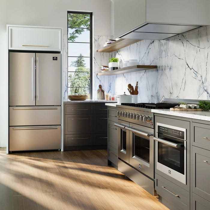 Forno Appliance Package - 48" Gas Range, Range Hood, 60" Refrigerator, Dishwasher, Microwave Drawer, AP-FFSGS6244-48-21