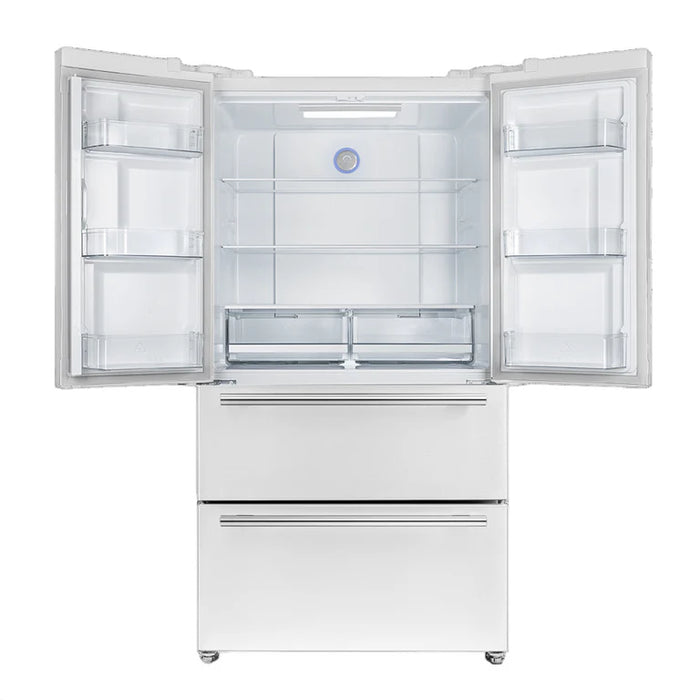 Forno Espresso Package - 36" Refrigerator and Dishwasher in White with Antique Brass Handles, AP-FFRBI1820-36WHT-A-2P-36RD
