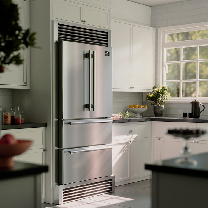 Forno Appliance Package - 36" Gas Range and 36" Refrigerator with Ice Maker and Grill Trim, FBDL-019-03CAUS