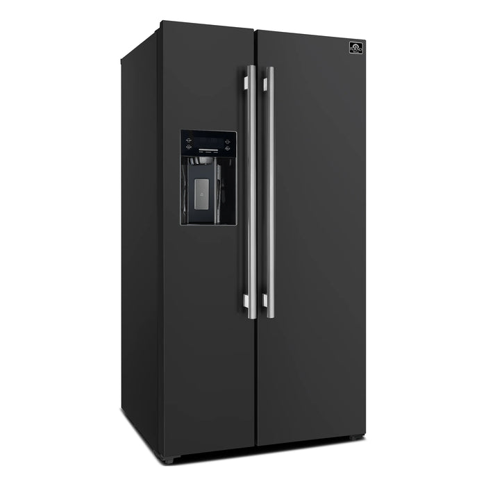 FORNO Espresso Salerno 36" 20 cu. ft. Side-By-Side Refrigerator with Water and Ice Dispenser in Black with Silver Handles, FFRBI1844-36BLK