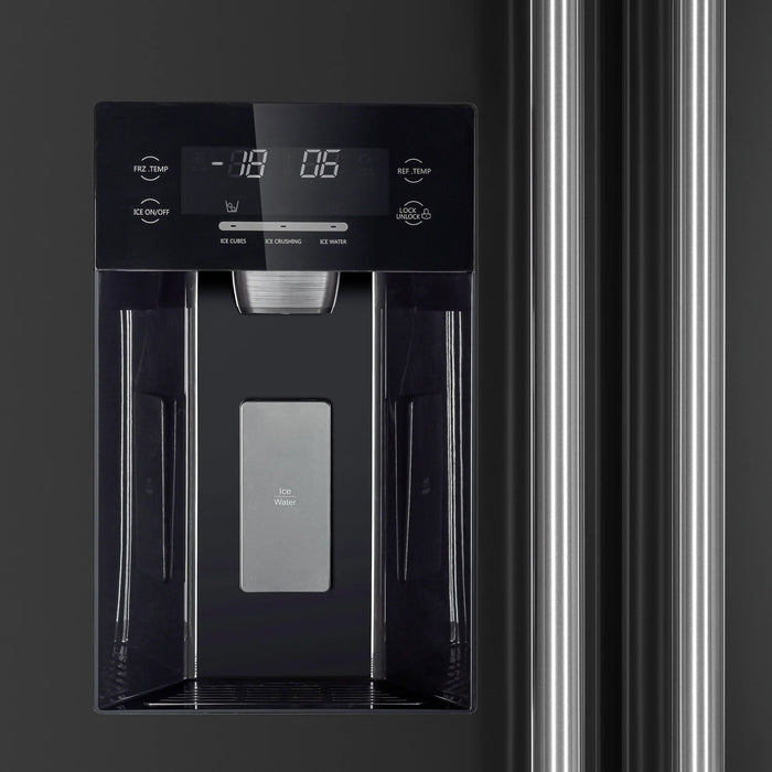 FORNO Espresso Salerno 36" 20 cu. ft. Side-By-Side Refrigerator with Water and Ice Dispenser in Black with Silver Handles, FFRBI1844-36BLK