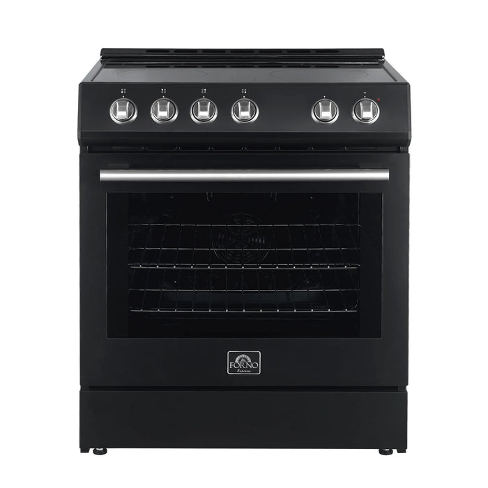 Forno Espresso Package - 30" Electric Range, Range Hood and Dishwasher in Black with Silver Handles, AP-FFSEL6012-30BLK-S-A2-D