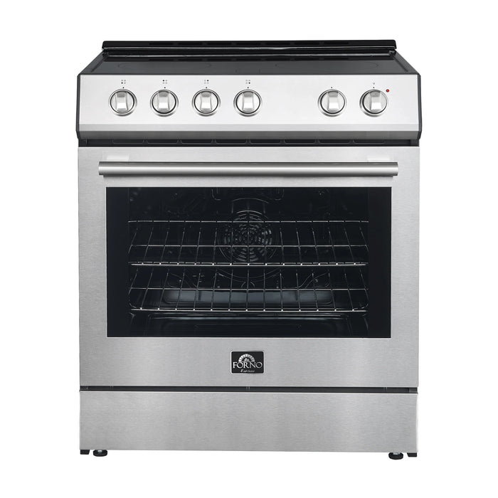 Forno Espresso Package - 30" Electric Range, Refrigerator and Dishwasher in Stainless Steel with Silver Handles, AP-FFSEL6012-30-S-A10-D