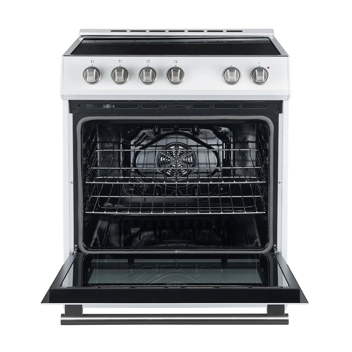 Forno Espresso Package - 30" Electric Range, Range Hood, Refrigerator and Dishwasher in White with Silver Handles, AP-FFSEL6012-30WHT-S-A8-D