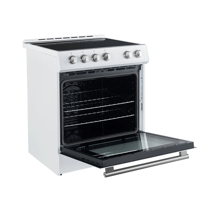 Forno Espresso Package - 30" Electric Range, Refrigerator and Dishwasher in White with Silver Handles, AP-FFSEL6012-30WHT-S-A12-D