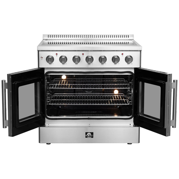 Forno Package - 36" Electric French Door Range, Wall Mount Range Hood, Refrigerator and Dishwasher, AP-FFSEL6917-36-4PK-1