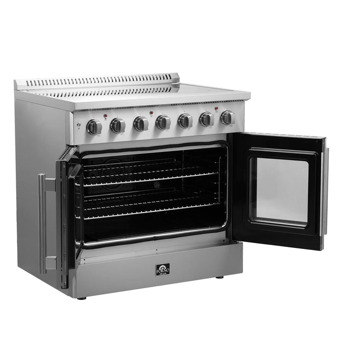 Forno Package - 36" Electric French Door Range, Wall Mount Range Hood, Refrigerator and Dishwasher, AP-FFSEL6917-36-4PK-1