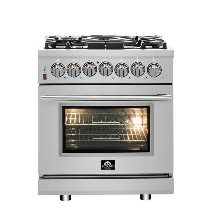 Forno Appliance Package - 30" Dual Fuel Range, 30" Range Hood, 60" Refrigerator, Dishwasher, Microwave Drawer, Wine Cooler, AP-FFSGS6125-30-W-9