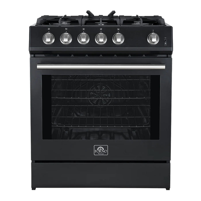 Forno Espresso Package - 30" Gas Range, 36" Refrigerator with Ice Maker, Dishwasher and 24" Microwave Oven in Black with Silver Accents, AP-FFSGS1116-30BLK-S-6