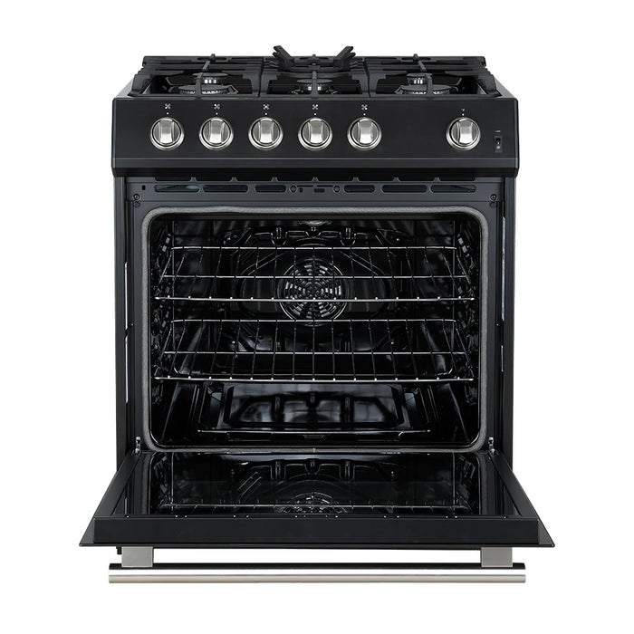 Forno Espresso Package - 30" Gas Range, 36" Refrigerator with Ice Maker, Dishwasher and 24" Microwave Oven in Black with Silver Accents, AP-FFSGS1116-30BLK-S-6