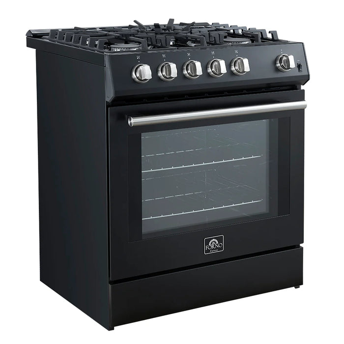 Forno Espresso Package - 30" Gas Range, Range Hood, 36" Refrigerator with Ice Maker and Dishwasher in Black with Silver Accents, AP-FFSGS1116-30BLK-S-3