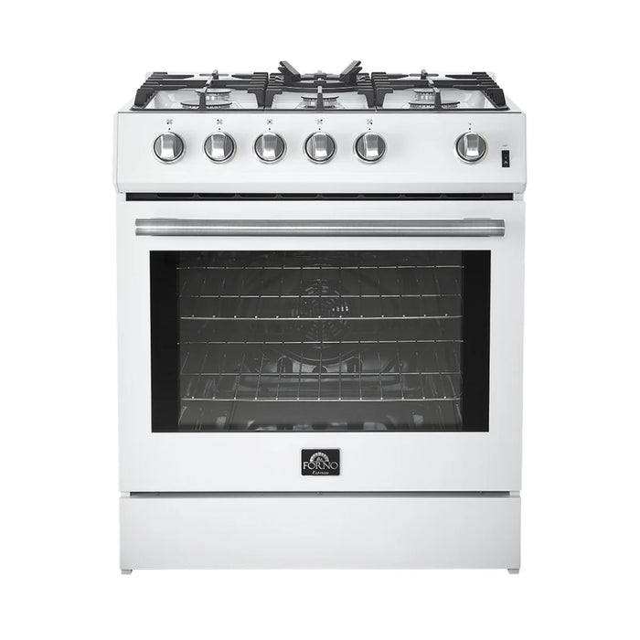 FORNO Espresso Leonardo 30" 5 cu. ft. Gas Range in White with Silver Handles, FFSGS1116-30WHT