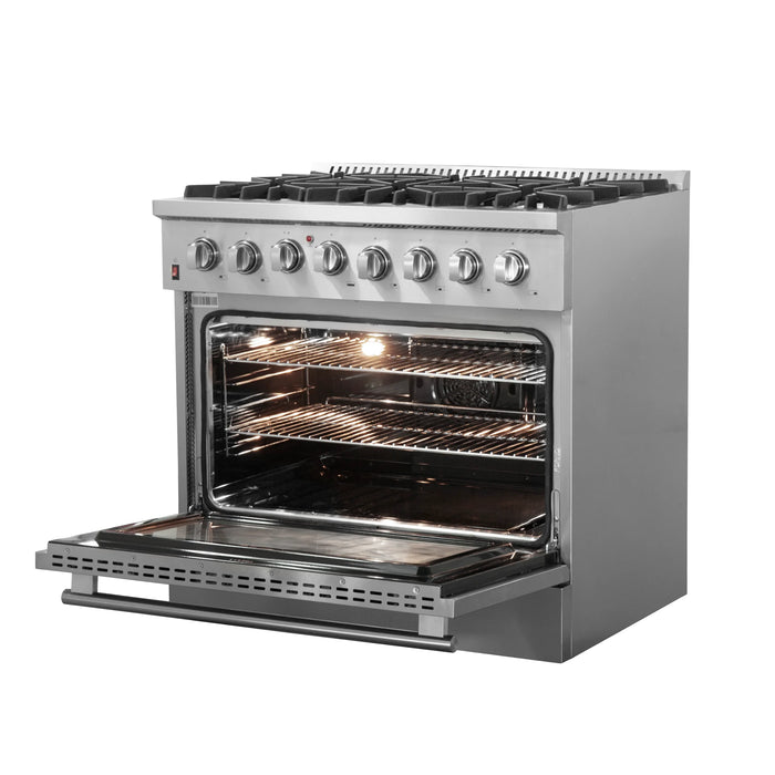 Forno Appliance Package- 36 Inch Dual Fuel Range, Wall Mount Range Hood, AP-FFSGS6156-36