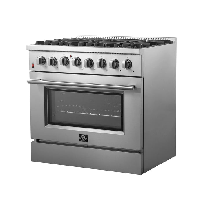 Forno Appliance Package- 36 Inch Dual Fuel Range, Wall Mount Range Hood, AP-FFSGS6156-36-W