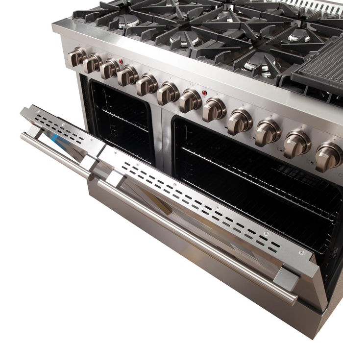 Forno Appliance Package - 48" Gas Burner, Electric Oven Range, Range Hood, 36" Refrigerator, Dishwasher, Microwave Drawer, AP-FFSGS6156-48-22