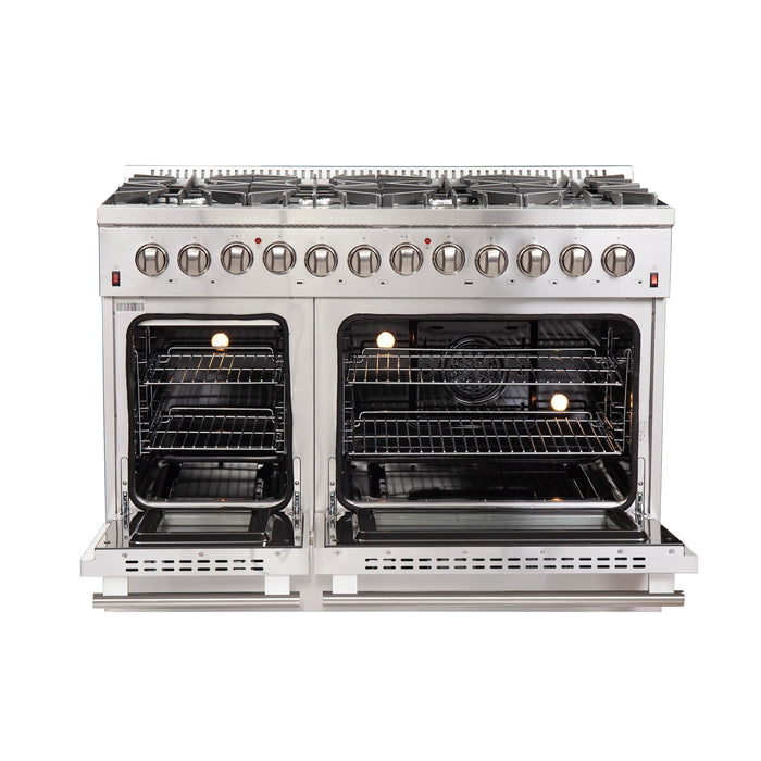 Forno Appliance Package - 48" Gas Burner, Electric Oven Range, Range Hood, 60" Refrigerator, Dishwasher, Microwave Drawer, AP-FFSGS6156-48-17