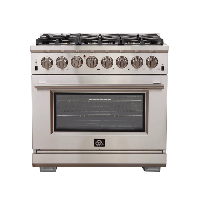 Forno Package - 36" Dual Fuel Range, Range Hood, Refrigerator, Microwave, Dishwasher, AP-FFSGS6187-36-W-8