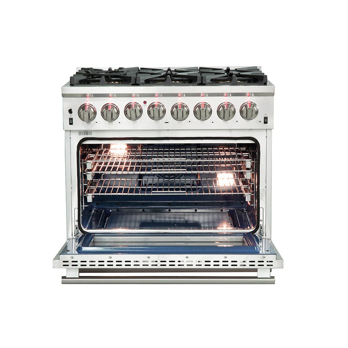 Forno Package - 36" Dual Fuel Range, Range Hood, Refrigerator, Microwave, Dishwasher, AP-FFSGS6187-36-8