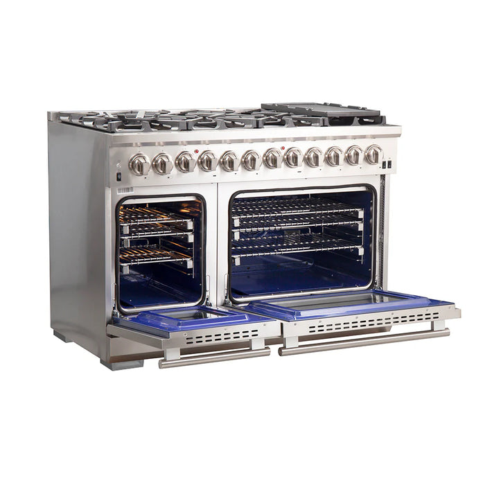 Forno Appliance Package - 48 Inch Gas Burner/Electric Oven Pro Range, Wall Mount Range Hood, Dishwasher, AP-FFSGS6187-48-2