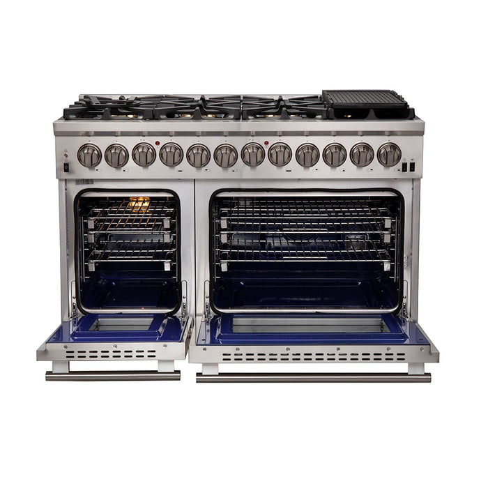 Forno Appliance Package- 48 Inch Gas Burner/Electric Oven Pro Range, Wall Mount Range Hood, AP-FFSGS6187-48