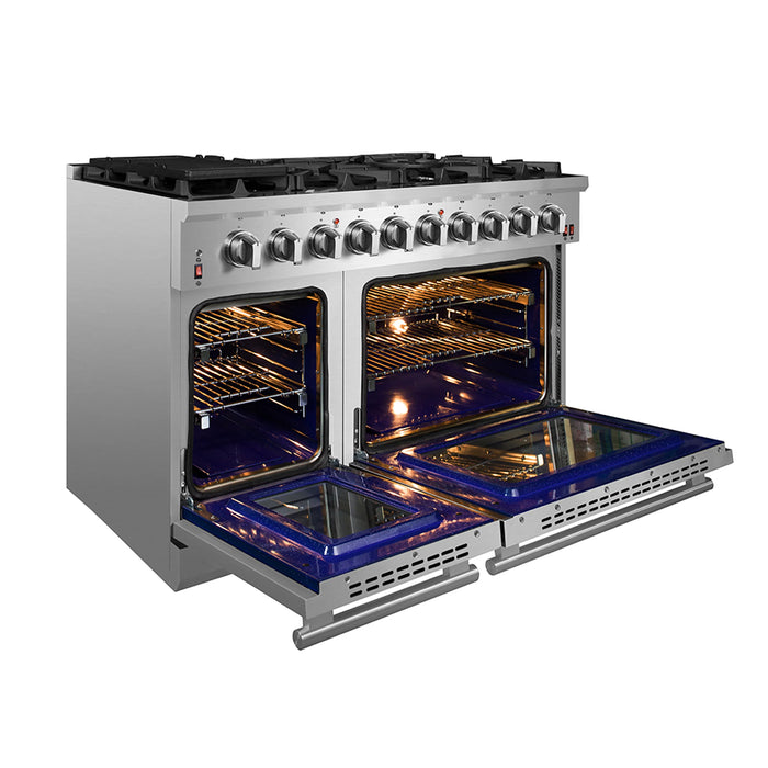 Forno Appliance Package - 48" Gas Range, Range Hood, 36" Refrigerator, Dishwasher, Microwave Drawer, Wine Cooler, AP-FFSGS6239-48-5