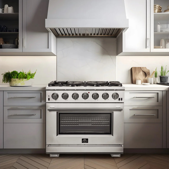 Forno Appliance Package - 36 Inch Pro Gas Range, Wall Mount Range Hood, Dishwasher, AP-FFSGS6260-36-W-2