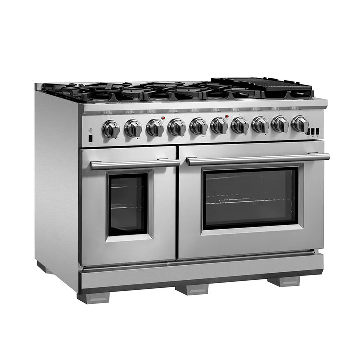 Forno Appliance Package - 48 Inch Pro Gas Range, Wall Mount Range Hood, Microwave Drawer, AP-FFSGS6260-48-3