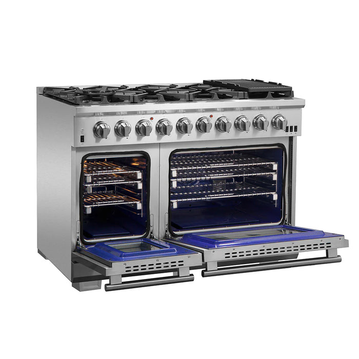 Forno Appliance Package - 48 Inch Pro Gas Range, Refrigerator, Microwave Drawer, Dishwasher, AP-FFSGS6260-48-7