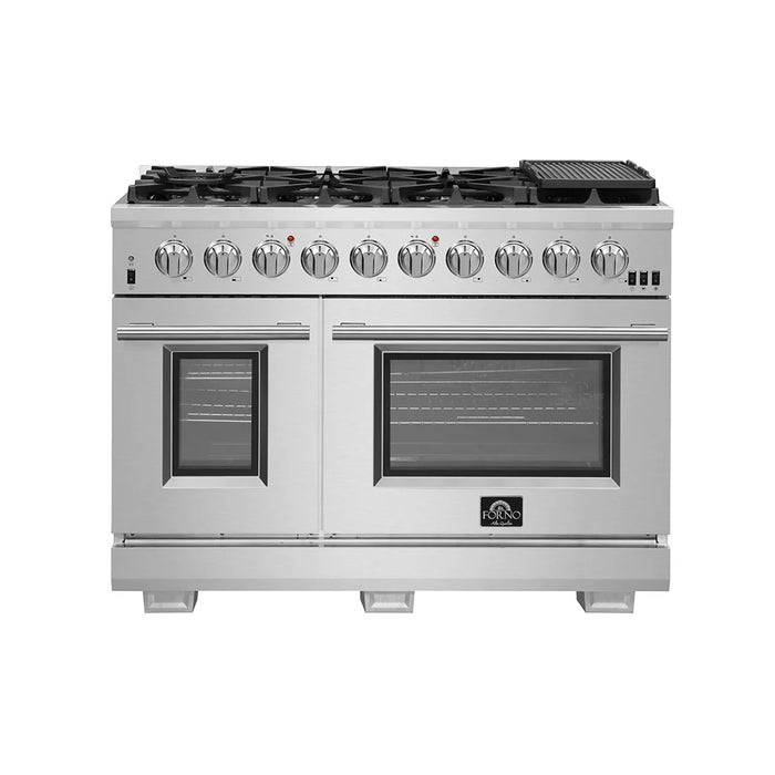 Forno Package - 48" Gas Range, Wall Mount Range Hood, Refrigerator, Microwave, Dishwasher, AP-FFSGS6260-48-8