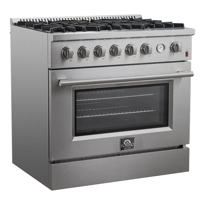 Forno Appliance Package - 36" Gas Range with Built-In Temperature Gauge and 36" Refrigerator with Ice Maker, FBDL-021-03CAUS