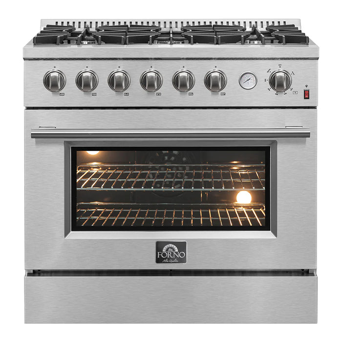 Forno Appliance Package - 36" Gas Range with Built-In Temperature Gauge and 36" Refrigerator with Ice Maker, FBDL-021-03CAUS