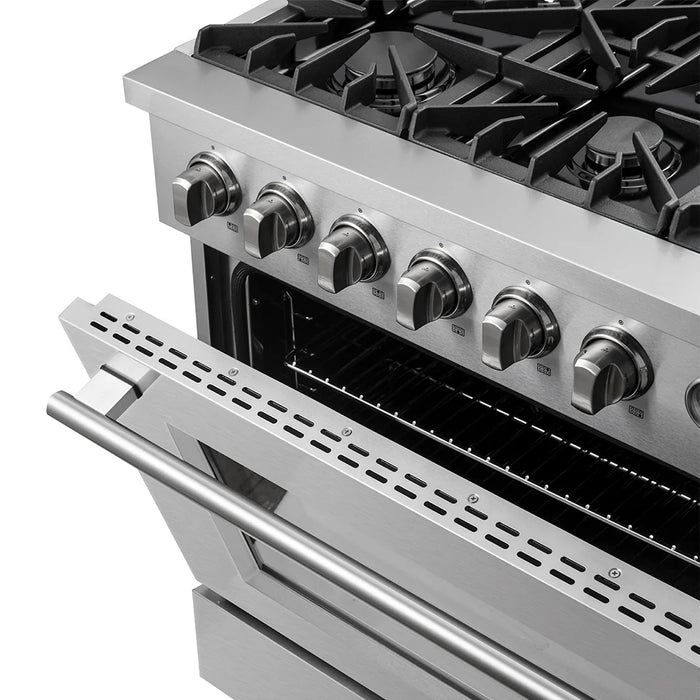 Forno Appliance Package - 36" Gas Range with Built-In Temperature Gauge and 36" Refrigerator with Ice Maker, FBDL-021-03CAUS