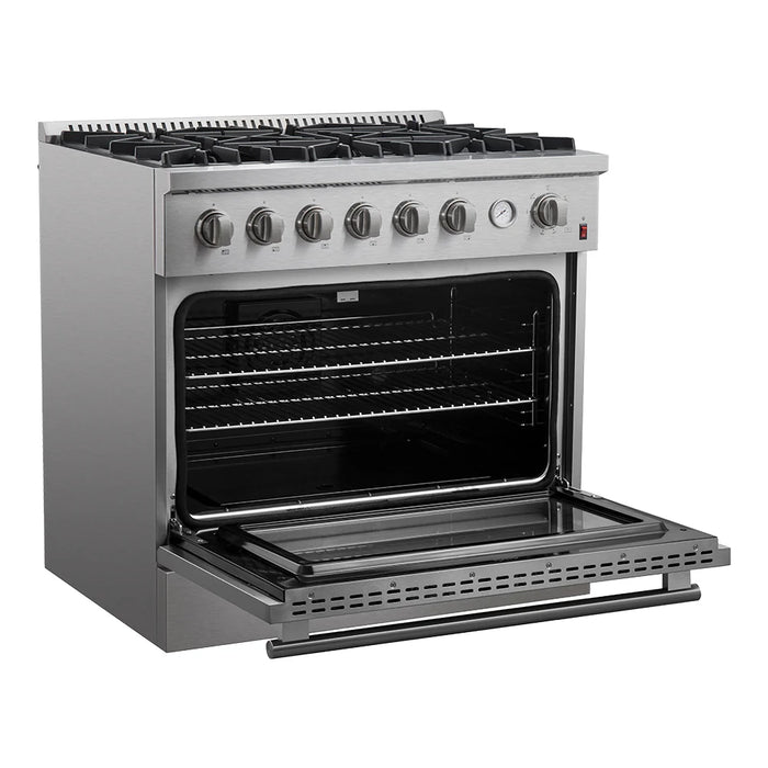 Forno Appliance Package - 36" Gas Range with Built-In Temperature Gauge and 36" Refrigerator with Ice Maker, FBDL-021-03CAUS