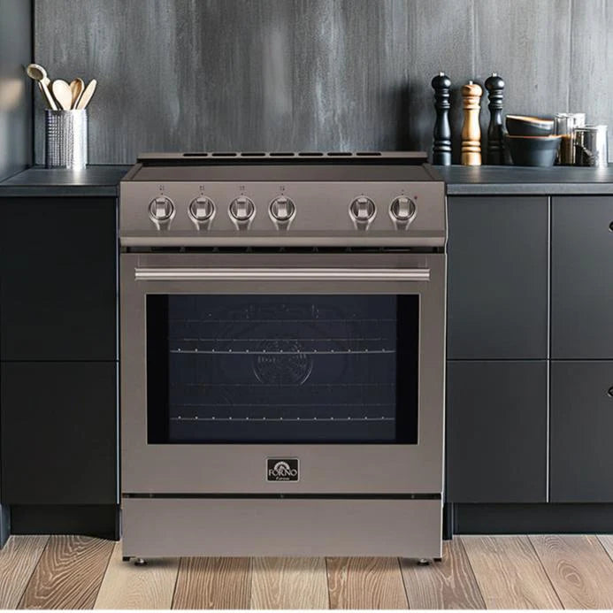 Forno Espresso Package - 30" Induction Range, Range Hood, 36" Refrigerator with Ice Maker and Dishwasher in Stainless Steel, AP-4-0982SS-1